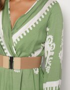rosa Rochie Verde Imprimată din viscoză cu croi petrecut cu elastic în talie și cu cordon Tifirae