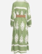rosa Rochie Verde Imprimată din viscoză cu croi petrecut cu elastic în talie și cu cordon Tifirae