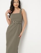 rosa Rochie verde închis cambrată din viscoză cu șlițuri și curea cu cataramă Mepelle