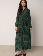 rosa Rochie Verde închis Evazată cu Cordon Legat Gylten