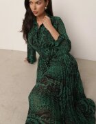 rosa Rochie Verde închis Evazată cu Cordon Legat Gylten