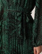 rosa Rochie Verde închis Evazată cu Cordon Legat Gylten