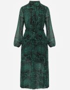 rosa Rochie Verde închis Evazată cu Cordon Legat Gylten