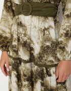 rosa Rochie Verde închisă cu croi petrecut cu imprimeu abstract cu elastic și cordon în talie Edinolla