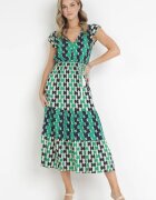 rosa Rochie Verde Maxi cu elastic în talie și curea împletită din Viscoză Vittorie