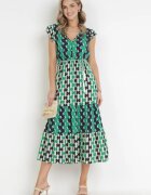 rosa Rochie Verde Maxi cu elastic în talie și curea împletită din Viscoză Vittorie