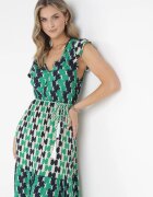 rosa Rochie Verde Maxi cu elastic în talie și curea împletită din Viscoză Vittorie