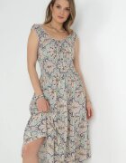rosa Rochie Verde mentă-Roz Evazată Midi cu bretele late cu elastic în talie Anelanie