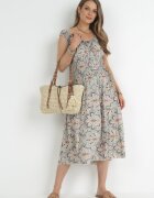 rosa Rochie Verde mentă-Roz Evazată Midi cu bretele late cu elastic în talie Anelanie