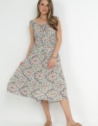 rosa Rochie Verde mentă-Roz Evazată Midi cu bretele late cu elastic în talie Anelanie