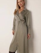 rosa Rochie verde midi din satin cu decolteu petrecut și guler Hartho
