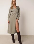 rosa Rochie verde midi din satin cu decolteu petrecut și guler Hartho