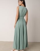 rosa Rochie Verde Plisată Maxi cu elastic în talie și cordon din material Biak