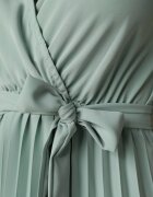 rosa Rochie Verde Plisată Maxi cu elastic în talie și cordon din material Biak