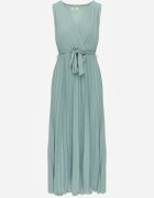 rosa Rochie Verde Plisată Maxi cu elastic în talie și cordon din material Biak