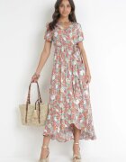 rosa Rochie Verde-Roșu Viscoză Midi cu elastic în talie și volane Amili
