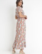 rosa Rochie Verde-Roșu Viscoză Midi cu elastic în talie și volane Amili