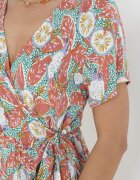 rosa Rochie Verde-Roșu Viscoză Midi cu elastic în talie și volane Amili