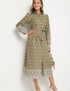 rosa Rochie Verde Stil Cămașă Cu Cordon Decorată Cu Broderie Valentirae