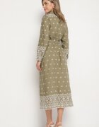 rosa Rochie Verde Stil Cămașă Cu Cordon Decorată Cu Broderie Valentirae