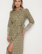 rosa Rochie Verde Stil Cămașă Cu Cordon Decorată Cu Broderie Valentirae