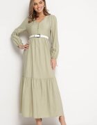 rosa Rochie Verde Tip cutie Maxi Decorată cu Cusături și Nasturi Kedora