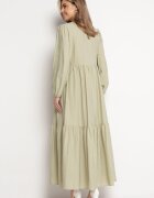 rosa Rochie Verde Tip cutie Maxi Decorată cu Cusături și Nasturi Kedora