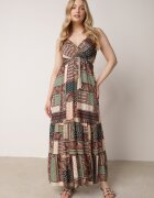 rosa Rochie Verde Tip Plic din Viscoză cu Imprimeu Tip Patchwork Hickey