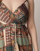 rosa Rochie Verde Tip Plic din Viscoză cu Imprimeu Tip Patchwork Hickey