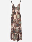 rosa Rochie Verde Tip Plic din Viscoză cu Imprimeu Tip Patchwork Hickey
