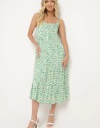 rosa Rochie Verde Vâscoză cu bretele subțiri decorată cu nasturi și volan Vikini