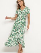 rosa Rochie verde viscoză cu croi evazat cu elastic în talie și cordon din material Vikletta