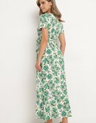 rosa Rochie verde viscoză cu croi evazat cu elastic în talie și cordon din material Vikletta
