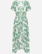 rosa Rochie verde viscoză cu croi evazat cu elastic în talie și cordon din material Vikletta