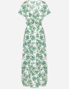 rosa Rochie verde viscoză cu croi evazat cu elastic în talie și cordon din material Vikletta