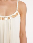 rosa Rochie viscoză bej cu bretele decorată cu paiete și fir metalic Comalara