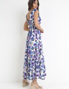 rosa Rochie Viscoză Mov-Albastră Maxi cu Decolteu Petrecut și Elastic în Talie Erian