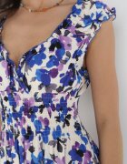 rosa Rochie Viscoză Mov-Albastră Maxi cu Decolteu Petrecut și Elastic în Talie Erian