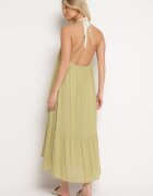 rosa Rochie Viscoză Verde cu Bretele Decorată cu Paiete și Fir Metalic Comalara