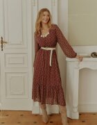 rosa Rochie Vișinie cu Decolteu Triunghiular și Elastic în Talie Hutyz