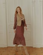rosa Rochie Vișinie cu Decolteu Triunghiular și Elastic în Talie Hutyz