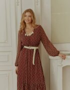 rosa Rochie Vișinie cu Decolteu Triunghiular și Elastic în Talie Hutyz