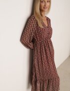rosa Rochie Vișinie cu Decolteu Triunghiular și Elastic în Talie Hutyz