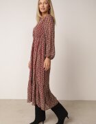 rosa Rochie Vișinie cu Decolteu Triunghiular și Elastic în Talie Hutyz