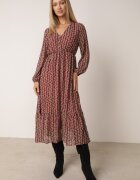 rosa Rochie Vișinie cu Decolteu Triunghiular și Elastic în Talie Hutyz
