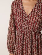rosa Rochie Vișinie cu Decolteu Triunghiular și Elastic în Talie Hutyz
