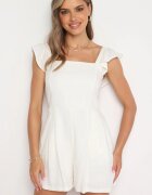 rosa Salopetă Albă de Bumbac cu bretele cu volan și cu pantaloni scurți Liadia
