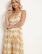 rosa Salopetă Bej Din Viscoză Cu Bretele Cu Cordon Din Material Cu Model Geometric Vikie