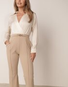 rosa Salopetă Bej Elegantă cu Bluză tip plic și Partea de jos largă Boleeti