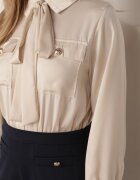 rosa Salopetă Bleumarin-Bej Elegantă cu parte superioară tip cămașă cu legătură și nasturi decorativi Noriti